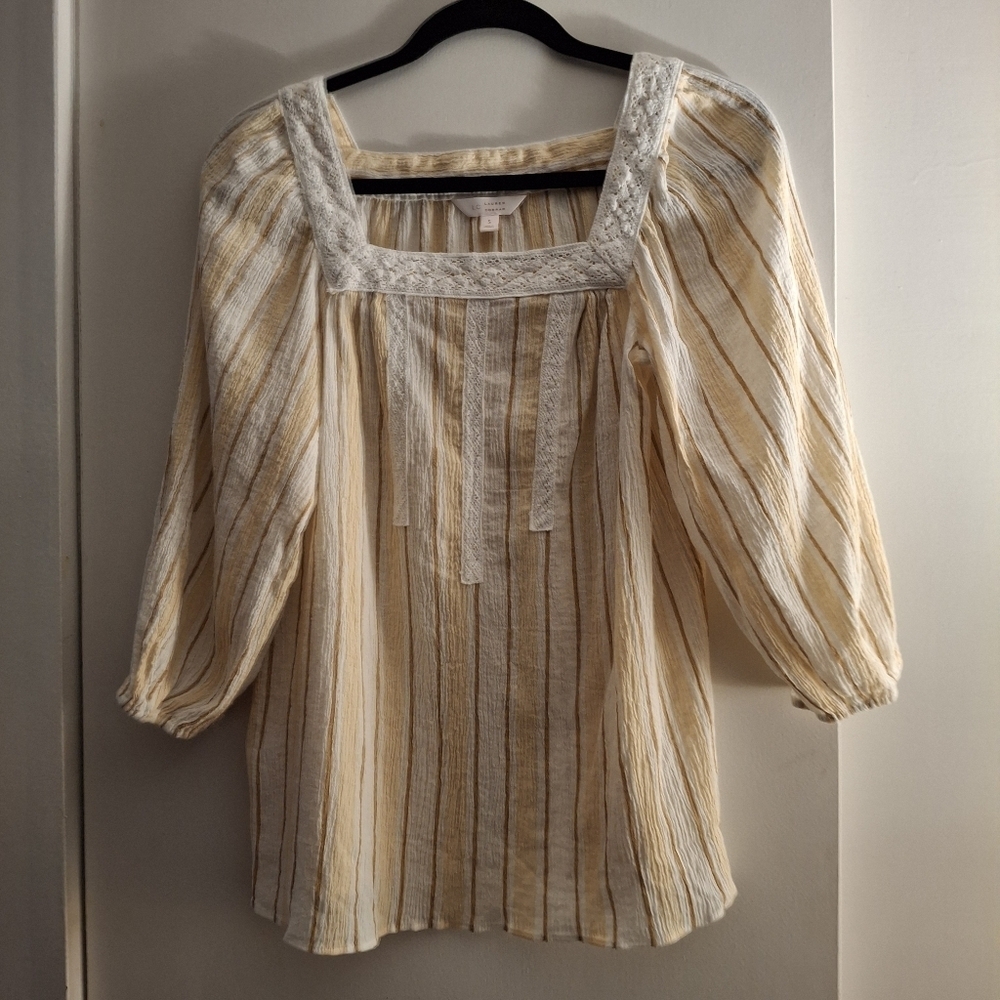 Lauren Conrad Women's Yellow, White, And Brown Stripe Peasant